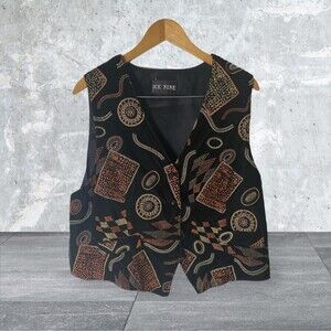 Ice Nine Velvet Black & Orange Abstract Womens Vest Sz. Lrg.